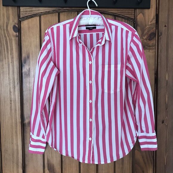 J Crew Shirt Womens SZ 6 Garçon Pink White Striped Long Sleeve Button Up Preppy - Picture 1 of 10
